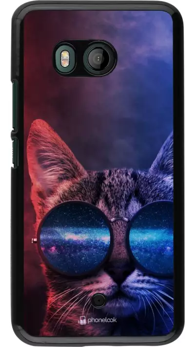 Coque HTC U11 - Red Blue Cat Glasses