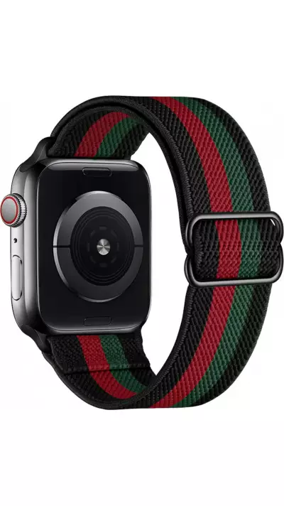 Apple Watch 38mm / 40mm / 41mm - Bracelet nylon élastique sport, réglable, souple, lavable - Rayure rouge et - Vert