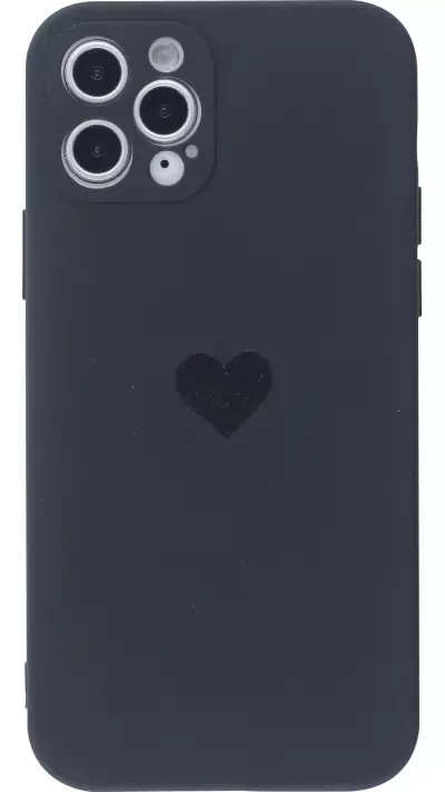 Coque iPhone 11 Pro Max - Silicone Mat Coeur - Noir