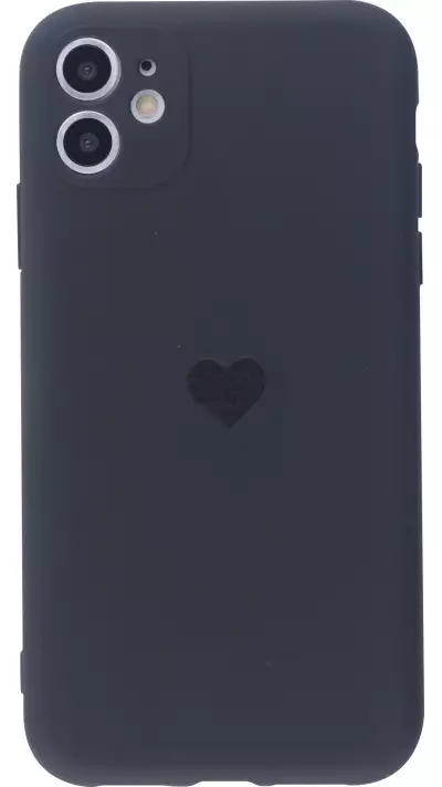 Coque iPhone 12 mini - Silicone Mat Coeur - Noir