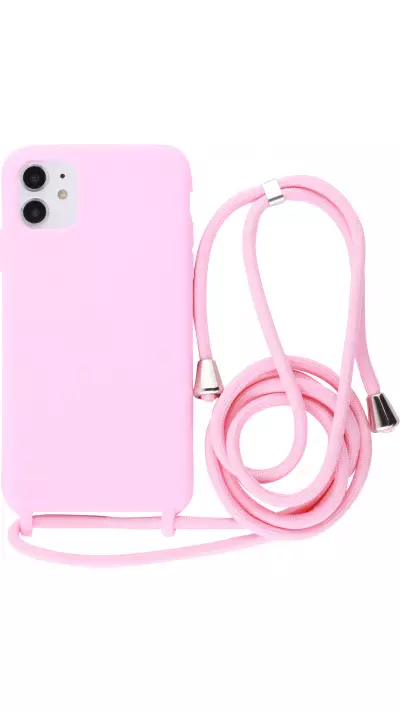 Coque iPhone 11 Pro Max - Silicone Mat avec lacet - Rose clair